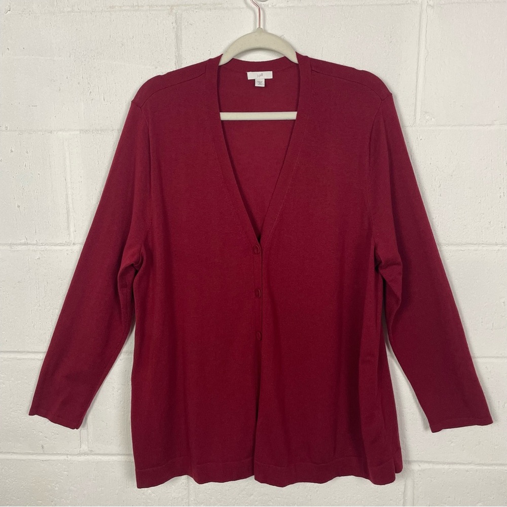 J. Jill V-Neck Button Up Cardigan Wool Blend Red Classic Preppy Academia‎ XLP